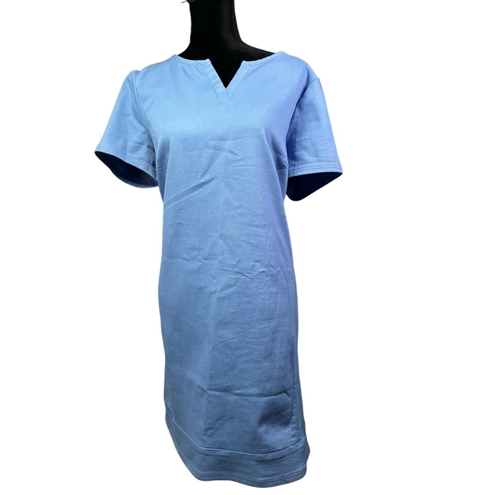C. Wonder Womens Blue‎ Pique Knit Split V-Neck Short Sleeve Shift Dress Size 16